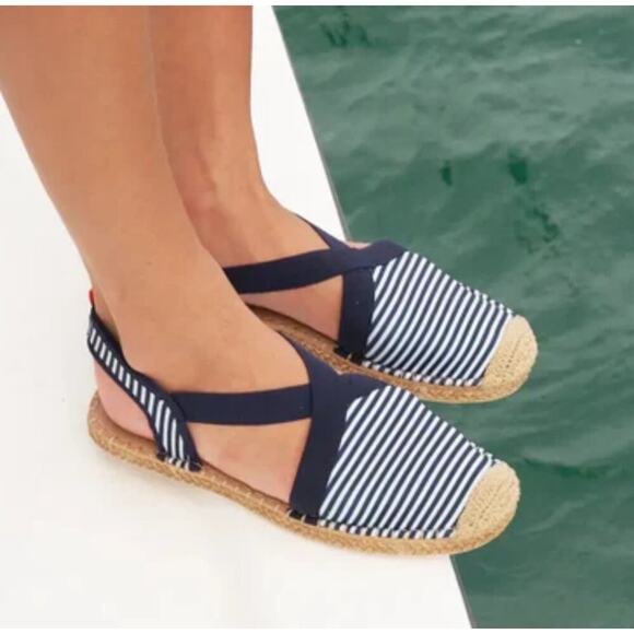 Sea Star Mariner Seafarer Slingback Blue and White Stripe Size 8 - Picture 1 of 10